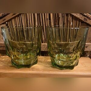 Set of 2 Vintage Hazel Atlas Avocado Green Glasses Lowball